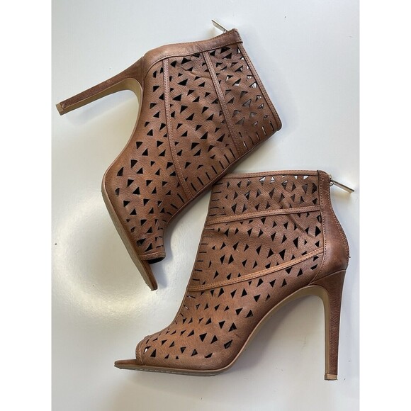 Vince Camuto Womens 9.5‎ Kachina Brown Leather Open Toe High Heel Booties W/box - Picture 3 of 14